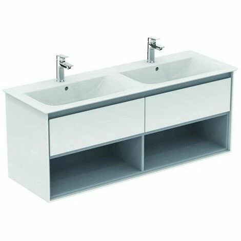 Ideal Standard CONNECT Air Möbel-Doppelwaschtischunterschrank, 1200 Mm, 2 Auszüge, E0829, Farbe: Hellgrau Glänzend / Weiß Matt - E0829EQ 1 Ideal Standard CONNECT Air Möbel-Doppelwaschtischunterschrank, 1200 Mm, 2 Auszüge, E0829, Farbe: Hellgrau Glänzend / Weiß Matt - E0829EQ