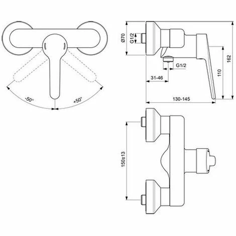 Ideal Standard Brausearmatur Aufputz Ceraplus 2, Ausld. 31-46mm, Chrom, BC118AA 2 Ideal Standard Brausearmatur Aufputz Ceraplus 2, Ausld. 31-46mm, Chrom, BC118AA – Bild 2