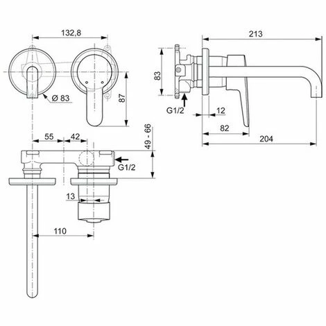 Ideal Standard Wand-Waschtischarmatur ConnectBlue, Bausatz2, 2 Rosetten d: 83mm, Ausld.204mm, Chrom, A5933AA Ideal Standard Wand-Waschtischarmatur ConnectBlue, Bausatz2, 2 Rosetten D: 83mm, Ausld.204mm, Chrom, A5933AA -Ideal Standard-shop 26557147 2