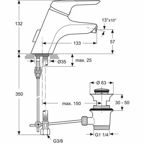 Ideal Standard Bidetarmatur Ceramix Blue, , Ausladung 133mm, Chrom, A5655AA Ideal Standard Bidetarmatur Ceramix Blue, , Ausladung 133mm, Chrom, A5655AA -Ideal Standard-shop 26557388 2
