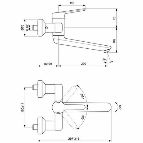 Ideal Standard Wand-Waschtischarmatur ceraplus 2, 500 x 112AA Ideal Standard Wand-Waschtischarmatur Ceraplus 2, 500 X 112AA -Ideal Standard-shop 26559059 2