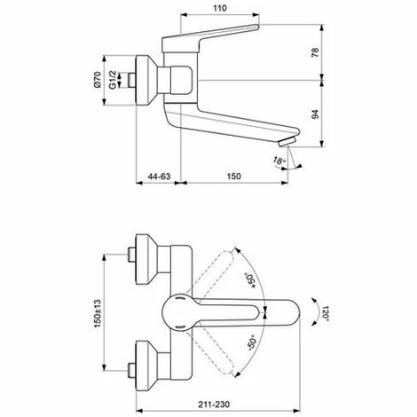Ideal Standard Wand-Waschtischarmatur ceraplus 2, 500 x 194-213mm, Chrom, BC115AA Ideal Standard Wand-Waschtischarmatur Ceraplus 2, 500 X 194-213mm, Chrom, BC115AA -Ideal Standard-shop 26559200 2