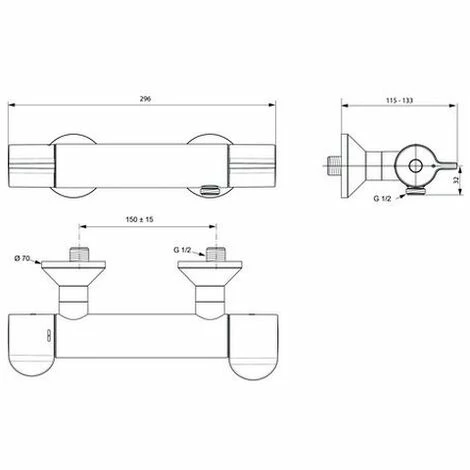 Ideal Standard Brausethermostat Aufputz Ceraplus 2, Gesamte Ausld. 115 X 133mm, Chrom, A6871AA 2 Ideal Standard Brausethermostat Aufputz Ceraplus 2, Gesamte Ausld. 115 X 133mm, Chrom, A6871AA â Bild 2