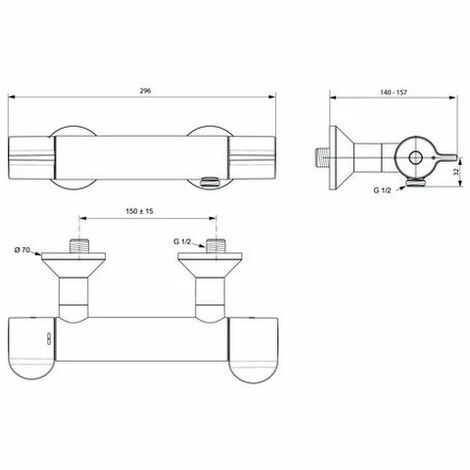 Ideal Standard Brausethermostat Aufputz ceraplus 2, gesamte Ausld. 140-157mm, Chrom, A6870AA Ideal Standard Brausethermostat Aufputz Ceraplus 2, Gesamte Ausld. 140-157mm, Chrom, A6870AA -Ideal Standard-shop 26563557 2