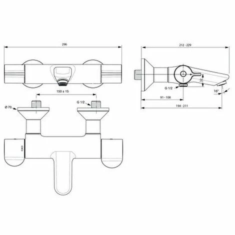 Ideal Standard Badethermostat Aufputz ceraplus 2, Ausld.194-211mm,absp.S-Anschlüsse, Chrom, A6873AA Ideal Standard Badethermostat Aufputz Ceraplus 2, Ausld.194-211mm,absp.S-Anschlüsse, Chrom, A6873AA -Ideal Standard-shop 26565401 2