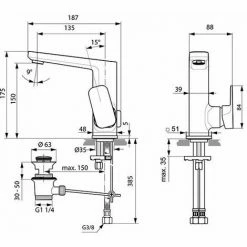Ideal Standard Einhebel-Waschtischarmatur TONIC II Mit Hohem Auslauf Mit Ablaufgarnitur Chrom A6332AA -Ideal Standard-shop 28796133 3