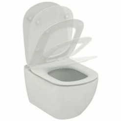 Wandhängende Toilette AquaBlade Ideal Standard Tesi Seidenweiß Mit Schmalem Sitz Und Langsamem Schließsystem | Glänzendes Weiß - Mit Toilettensitze
