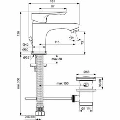 Ideal Standard Alpha Waschtischmischer Mit Ablaufgarnitur Chrom Ausladung 115mm -Ideal Standard-shop 55341584 3