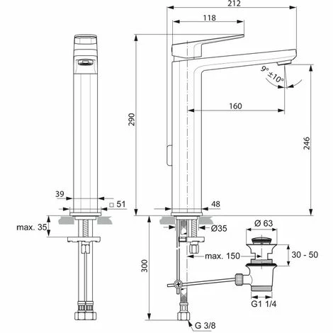 Ideal Standard Tonic II Einhebel-Waschtischarmatur mit verlängertem Sockel mit Ablaufgarnitur Ideal Standard Tonic II Einhebel-Waschtischarmatur Mit Verlängertem Sockel Mit Ablaufgarnitur -Ideal Standard-shop 55342307 1