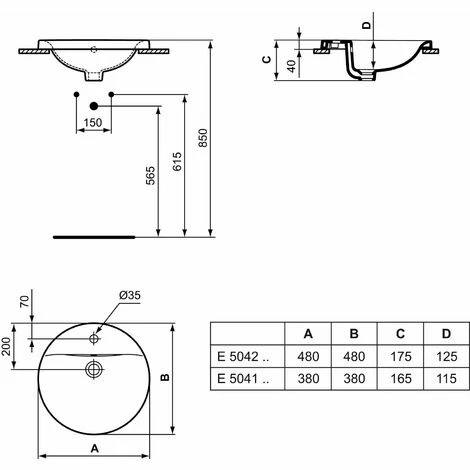 Ideal Standard CONNECT Connect runder Einbauwaschtisch 380 x 165 x 380 mm, weiß (E504101) Ideal Standard CONNECT Connect Runder Einbauwaschtisch 380 X 165 X 380 Mm, Weiß (E504101) -Ideal Standard-shop 68147106 2