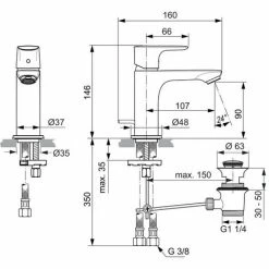 Ideal Standard Waschtischarmatur Connect Air, Slim, 5 L/min., Mit Ablaufgarnitur Ausld.107mm, Chrom -Ideal Standard-shop 68755571 3