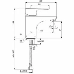 Ideal Standard Waschtischarmatur 145 Ceraplan III, Ohne Ablgarn., Ausladung 109mm, Chrom -Ideal Standard-shop 68755602 3