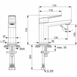Ideal Standard Waschtischarmatur Tonic II, 5 L/min., Ohne Ablgarn., Ausld. 126mm, Chrom -Ideal Standard-shop 68755908 3