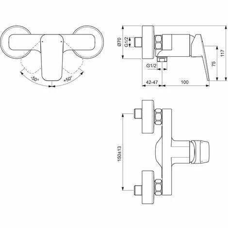 Ideal Standard Brausearmatur Aufputz Ceraplan 220x143-148x117mm Chrom Ideal Standard Brausearmatur Aufputz Ceraplan 220x143-148x117mm Chrom -Ideal Standard-shop 68756049 2