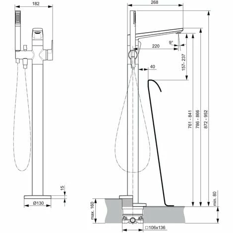 Ideal Standard freistehende Wannenarmatur Tonic II, Bausatz 2, mit Stick-HB, Ausld.220mm, Chrom Ideal Standard Freistehende Wannenarmatur Tonic II, Bausatz 2, Mit Stick-HB, Ausld.220mm, Chrom -Ideal Standard-shop 68756063 3