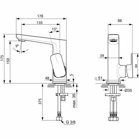 Ideal Standard Waschtisch-Armatur Tonic II, mit hohem Auslauf, 5 l/min., ohne Ablgarn., Ausld.135mm, Chrom Ideal Standard Waschtisch-Armatur Tonic II, Mit Hohem Auslauf, 5 L/min., Ohne Ablgarn., Ausld.135mm, Chrom -Ideal Standard-shop 68756188 3