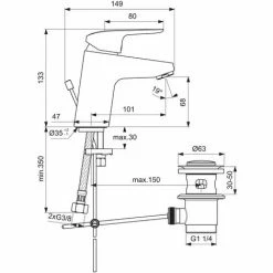 Ideal Standard Waschtischarmatur Ceraflex, 5 L/min., Mit Ablaufgarnitur Ausld. 101mm, Chrom -Ideal Standard-shop 68756358 3