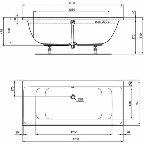 Ideal Standard Duo-Badewanne Connect Air, 1700x750x475mm, Weiß Ideal Standard Duo-Badewanne Connect Air, 1700x750x475mm, Weiß -Ideal Standard-shop 68756480 3