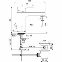 Ideal Standard Waschtischarmatur Edge, 5 L/min., Mit Ablaufgarnitur Ausld. 125mm, Chrom -Ideal Standard-shop 68756525 3