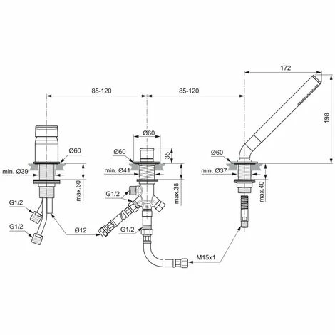 Ideal Standard Tonic II, 3-Loch-Badearmatur, o. Wanneneinlauf Ideal Standard Tonic II, 3-Loch-Badearmatur, O. Wanneneinlauf -Ideal Standard-shop 69365845 2