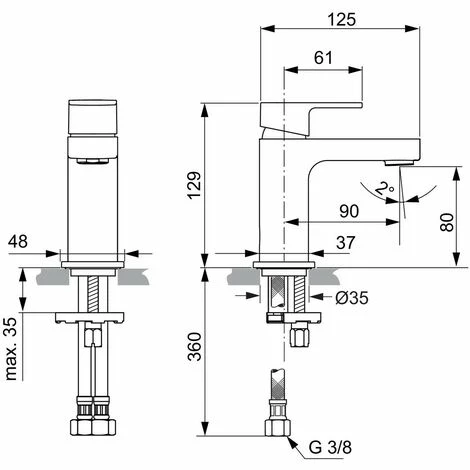 Ideal Standard Edge, Waschtischarmatur Slim Piccolo, o. Ablgarn. Ideal Standard Edge, Waschtischarmatur Slim Piccolo, O. Ablgarn. -Ideal Standard-shop 69366072 2