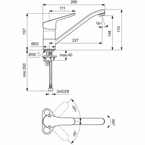 Ideal Standard Küchenarmatur Ceraform, Ausld. 227mm, Chrom Ideal Standard Küchenarmatur Ceraform, Ausld. 227mm, Chrom -Ideal Standard-shop 70143684 2