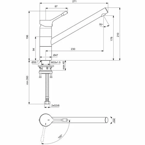 Ideal Standard Küchenarmatur Ceralook, m.hohem Auslauf, Ausld.230mm, Edst. Ideal Standard Küchenarmatur Ceralook, M.hohem Auslauf, Ausld.230mm, Edst. -Ideal Standard-shop 70143690 2