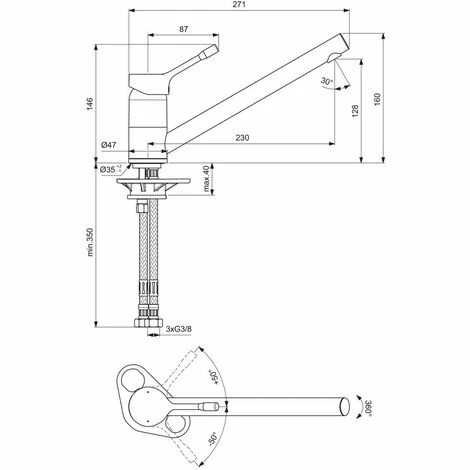 Ideal Standard Küchenarmatur Ceralook, ND, Ausld.230mm, Chrom Ideal Standard Küchenarmatur Ceralook, ND, Ausld.230mm, Chrom -Ideal Standard-shop 70143693 2