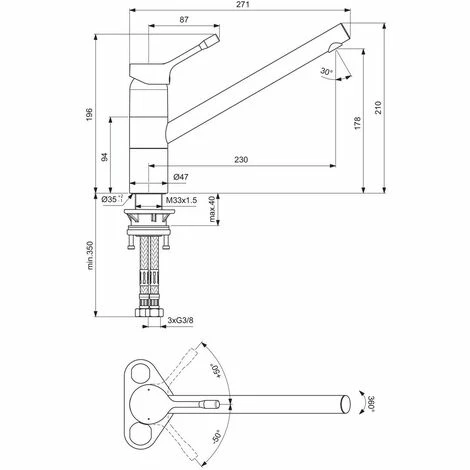 Ideal Standard Küchenarmatur Ceralook, ND, M.hohem Auslauf, Ausld.230mm, Chrom 2 Ideal Standard Küchenarmatur Ceralook, ND, M.hohem Auslauf, Ausld.230mm, Chrom – Bild 2