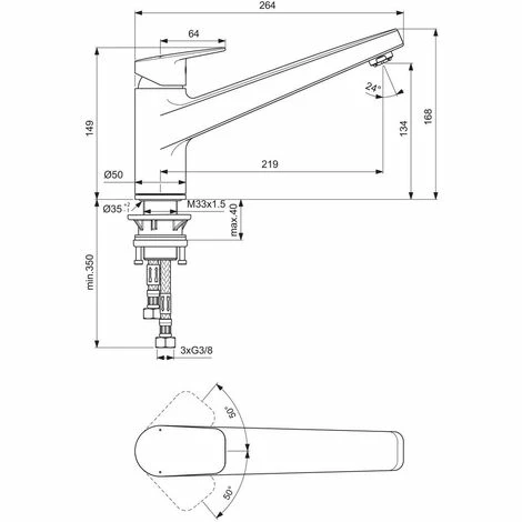 Ideal Standard Küchenarmatur Ceraplan Ausld.219mm Niederdruck Chrom Ideal Standard Küchenarmatur Ceraplan Ausld.219mm Niederdruck Chrom -Ideal Standard-shop 70148769 2