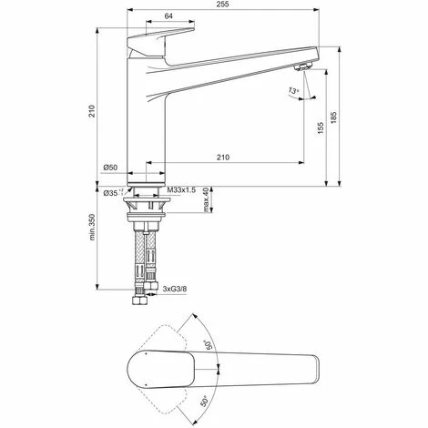 Ideal Standard Küchenarmatur Ceraplan M.h.Auslauf Ausld.210mm Niederdruck Chrom 2 Ideal Standard Küchenarmatur Ceraplan M.h.Auslauf Ausld.210mm Niederdruck Chrom – Bild 2