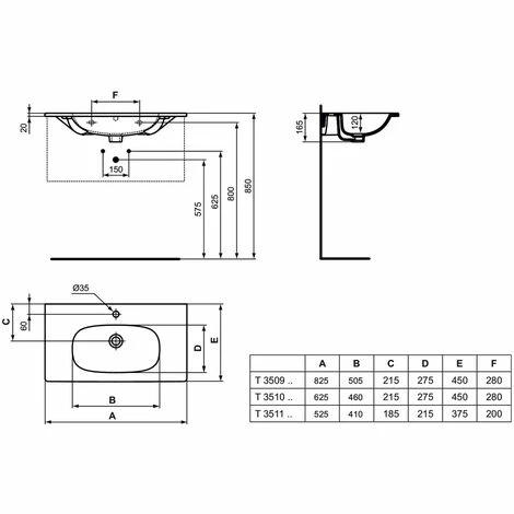 Ideal Standard Tesi modernes wandhängendes Keramik-Waschbecken 80X45 mit Arbeitsplatte Ideal Standard Tesi Modernes Wandhängendes Keramik-Waschbecken 80X45 Mit Arbeitsplatte -Ideal Standard-shop 71217818 3